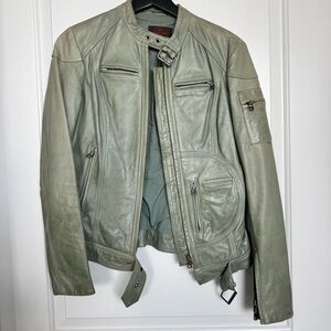 Vintage Danier Biker Moto Style Leather Jacket Sage Green